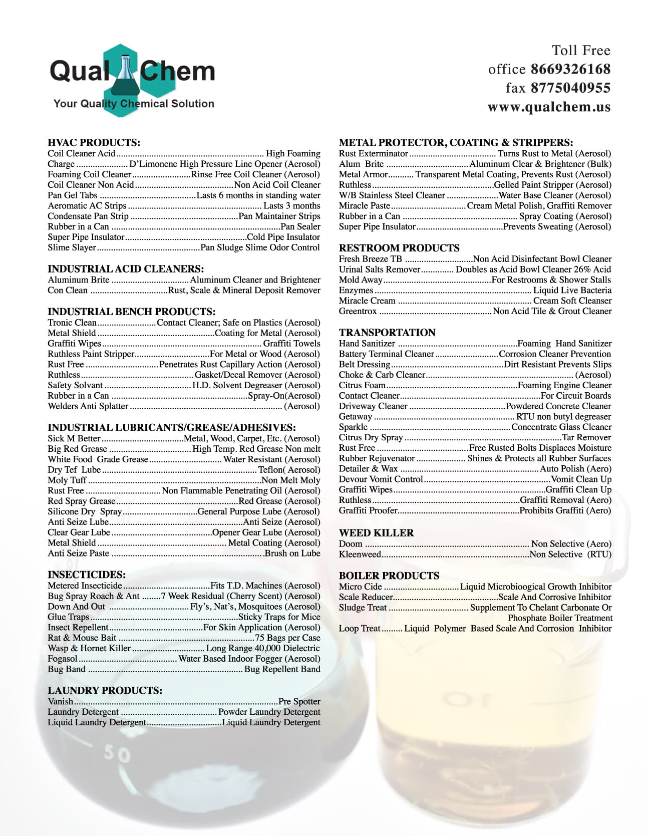 QualChem line card, back